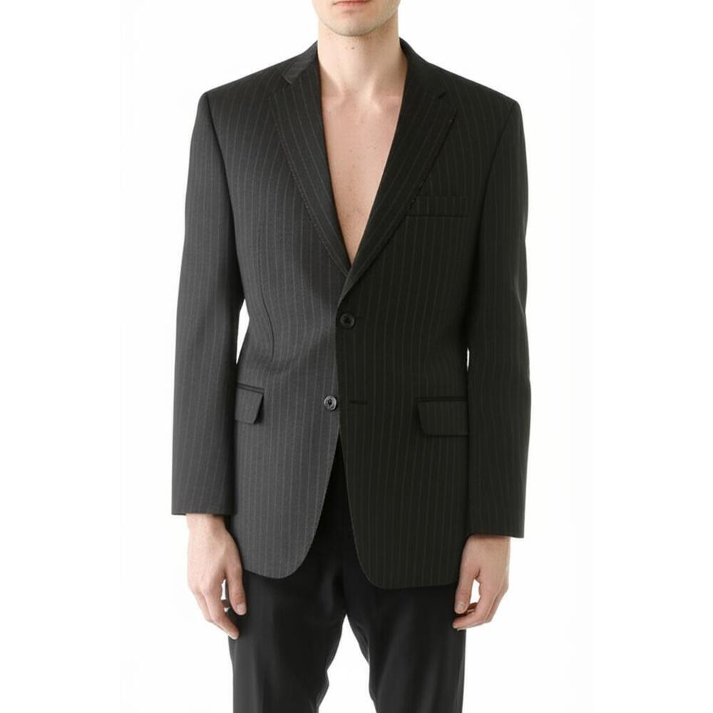 Haggar Mens Black Pinstripe Blazer Size 46R Two Button